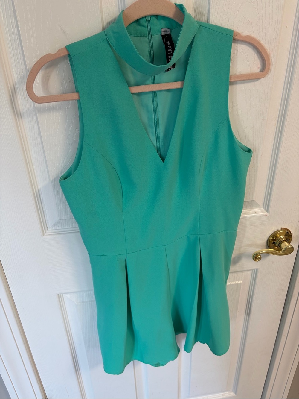 Design Lab Lord & Taylor Teal Green Sleeveless Romper with Choker Neckline